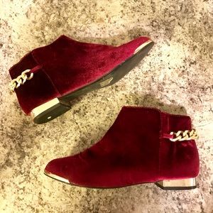 Topshop Red Velvet Chained Booties